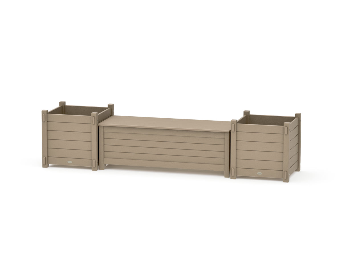 POLYWOOD 48" Nautical Straight Planter Storage Bench Set - Large in Vintage Sahara
