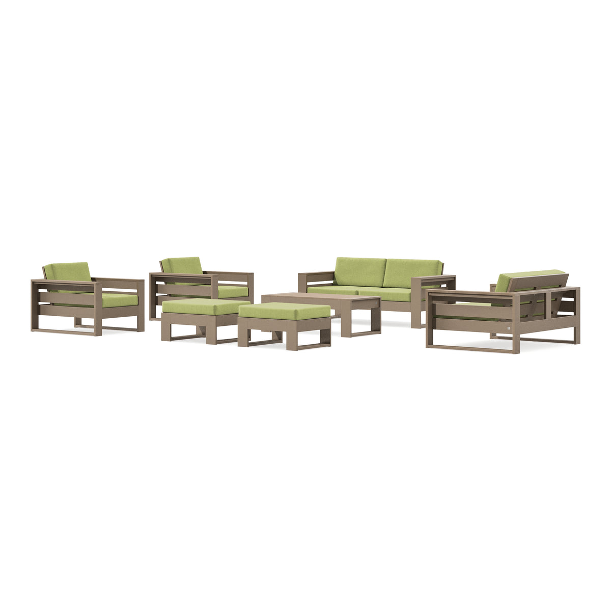 POLYWOOD PW Designer Series Latitude 7-Piece Lounge Loveseat Set in Vintage Sahara / Chartreuse Boucle