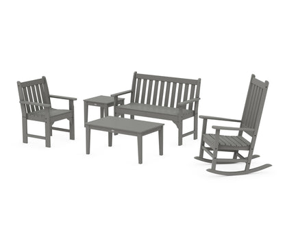POLYWOOD Vineyard 5-Piece Bench &amp; Rocking Chair Set in Slate Grey