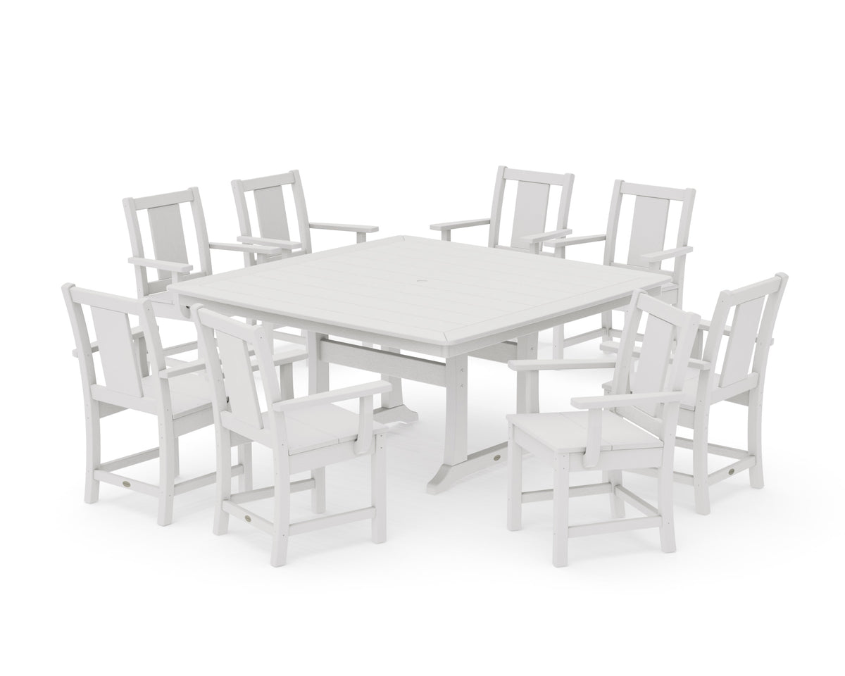 POLYWOOD Prairie 9-Piece Square Dining Set with Trestle Legs in Vintage White