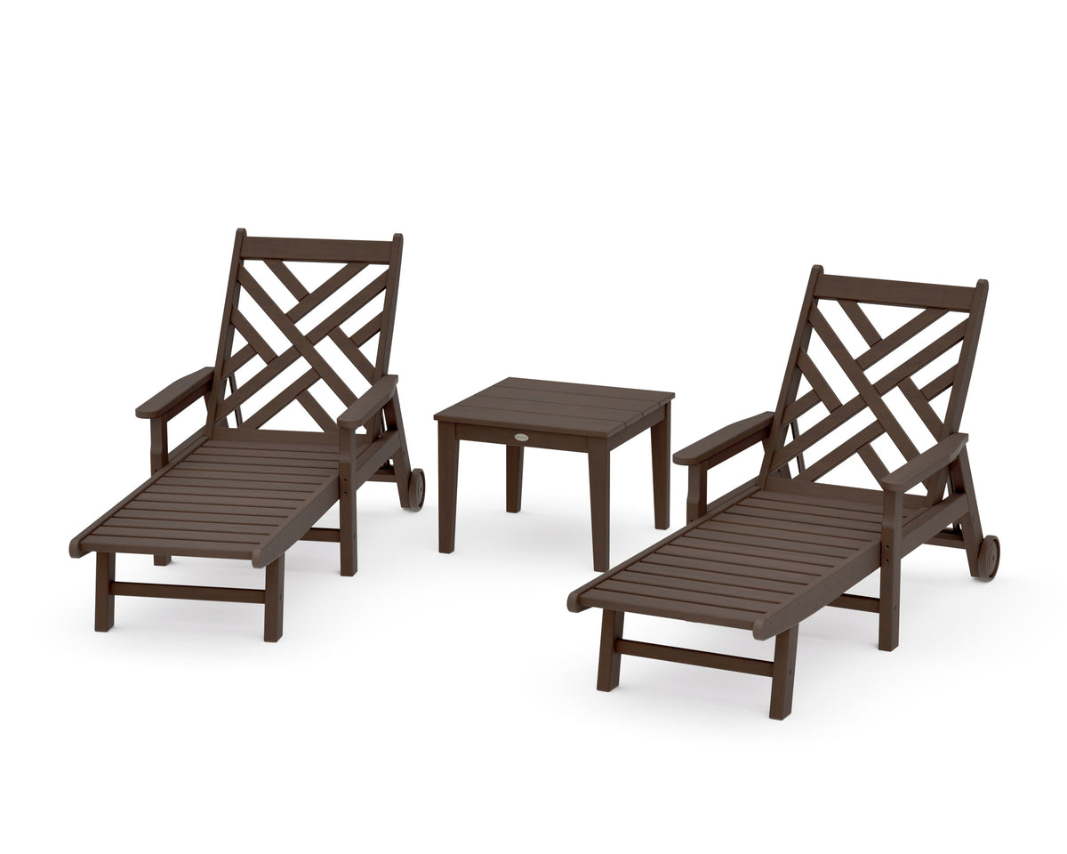 POLYWOOD Chippendale 3-Piece Chaise Set with Arms and Wheels in Kona