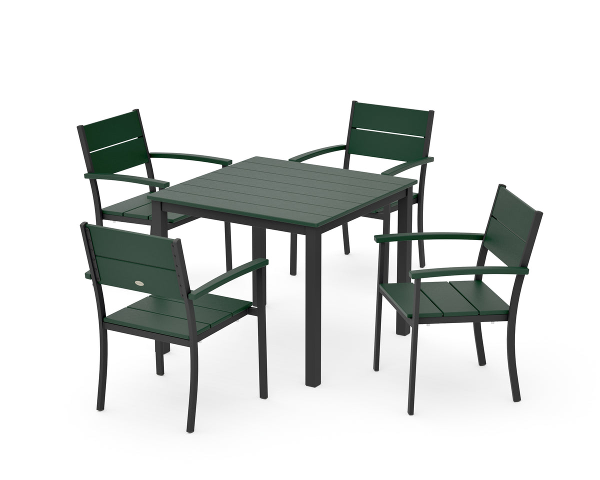 POLYWOOD Main Street 5-Piece Dining Set with Main Street 36" x 36" Dining Table in Black / Green