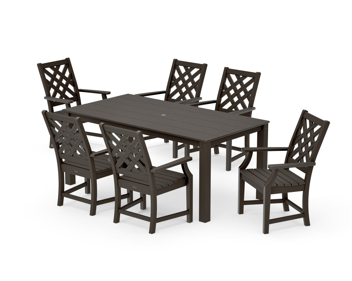 POLYWOOD Wovendale Arm Chair 7-Piece Parsons Dining Set in Vintage Coffee