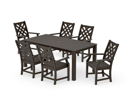 POLYWOOD Wovendale Arm Chair 7-Piece Parsons Dining Set in Vintage Coffee