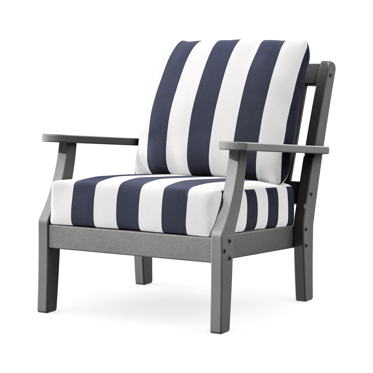 POLYWOOD Chinoiserie Deep Seating Chair in Slate Grey / Cabana Stripe Navy