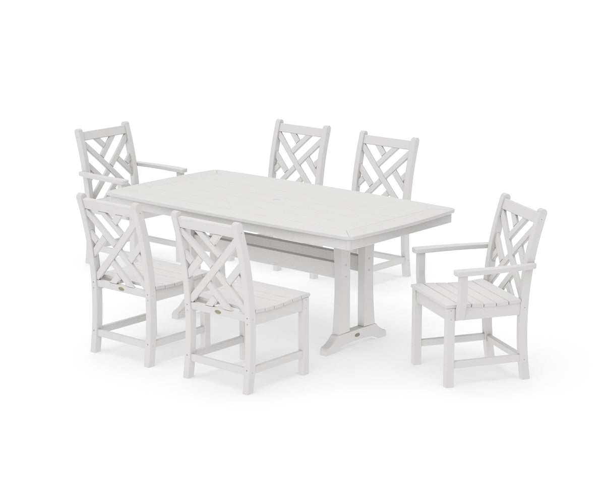 POLYWOOD Chippendale 7-Piece Dining Set with Trestle Legs in Vintage White