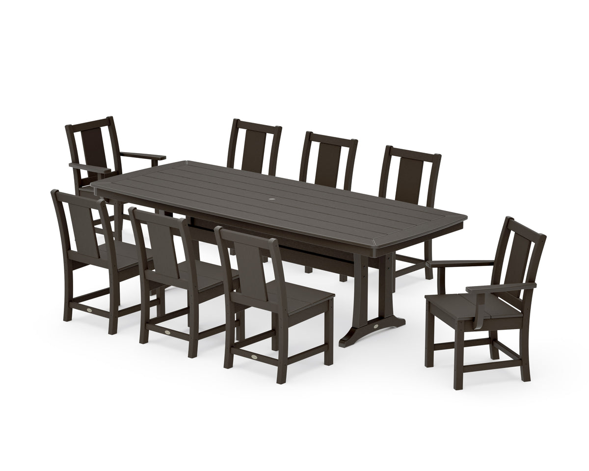 POLYWOOD Prairie 9-Piece Dining Set with Trestle Legs in Vintage Coffee