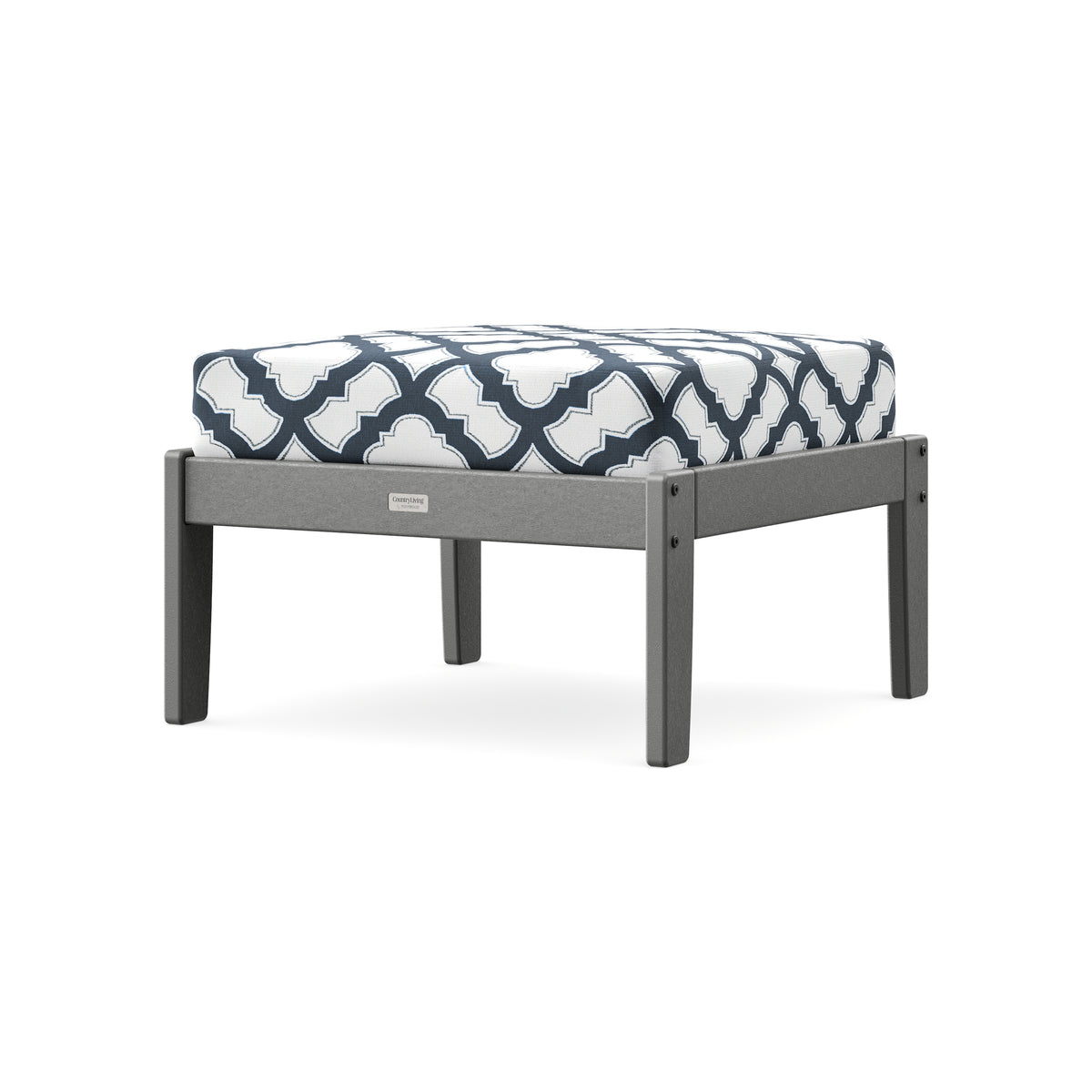 POLYWOOD Cottage Deep Seating Ottoman in Slate Grey / Trellis Marine Indigo