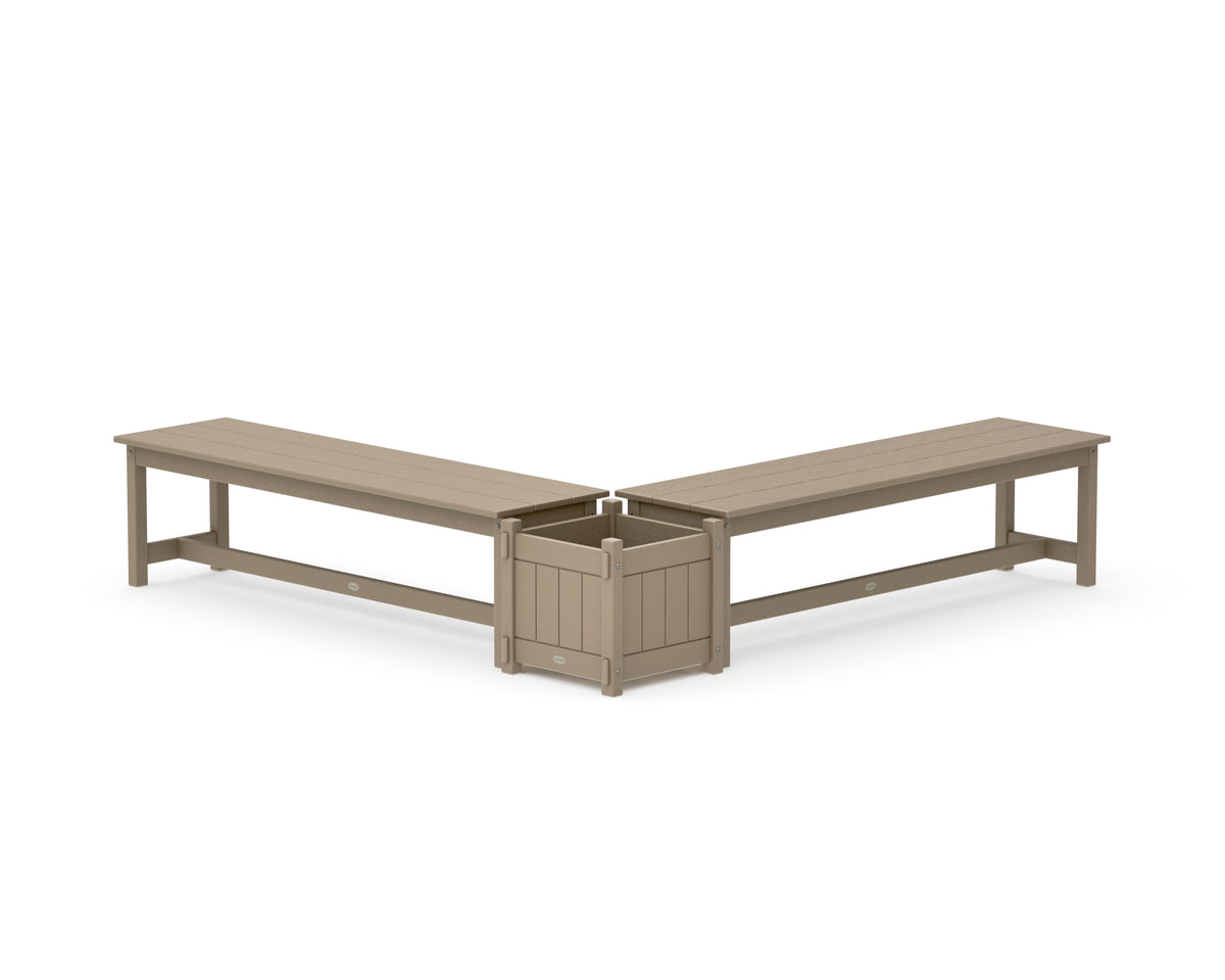 POLYWOOD 60" Vineyard L-Shaped Planter Bench Set in Vintage Sahara