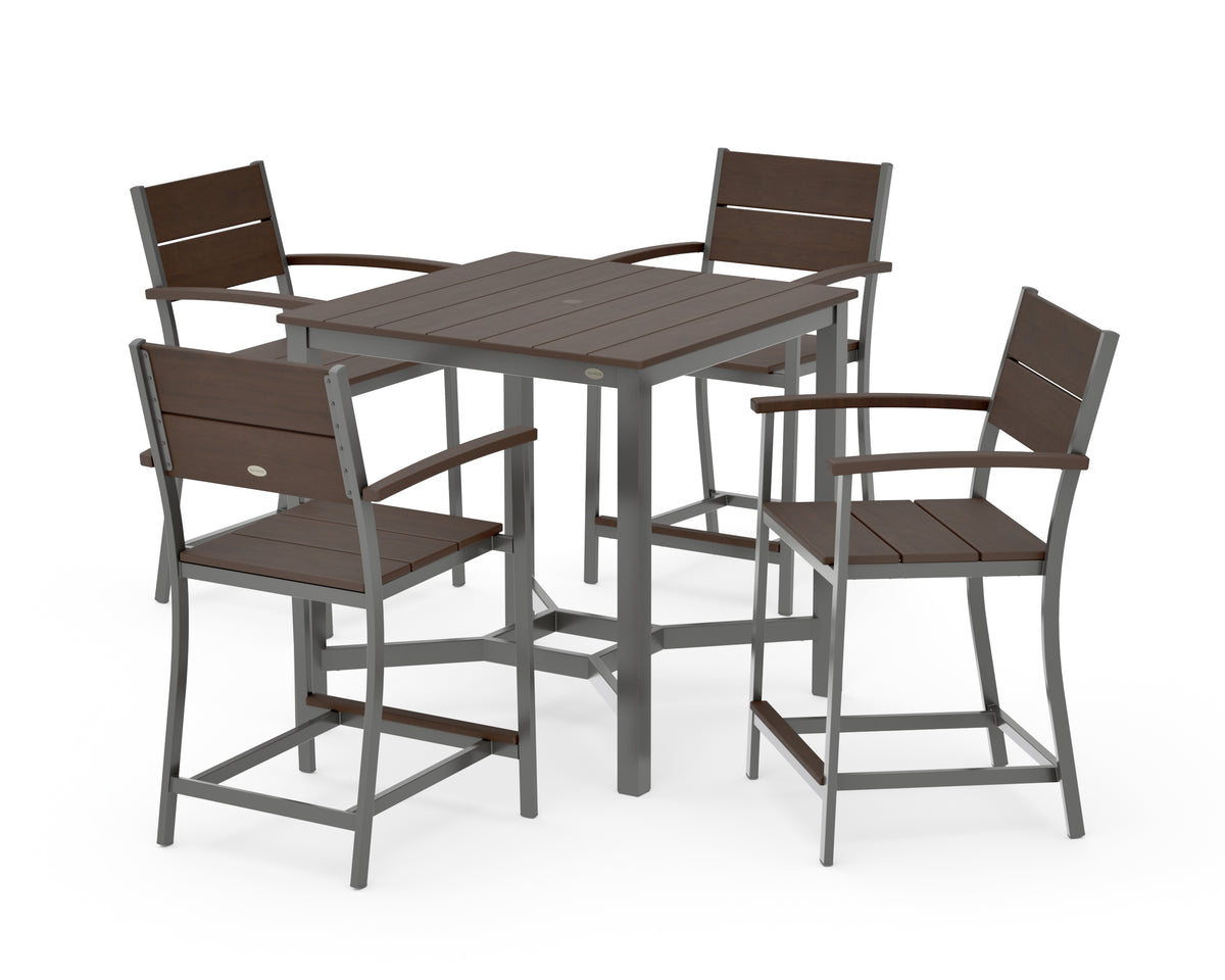 POLYWOOD Main Street 5-Piece Counter Set in Charcoal / Kona