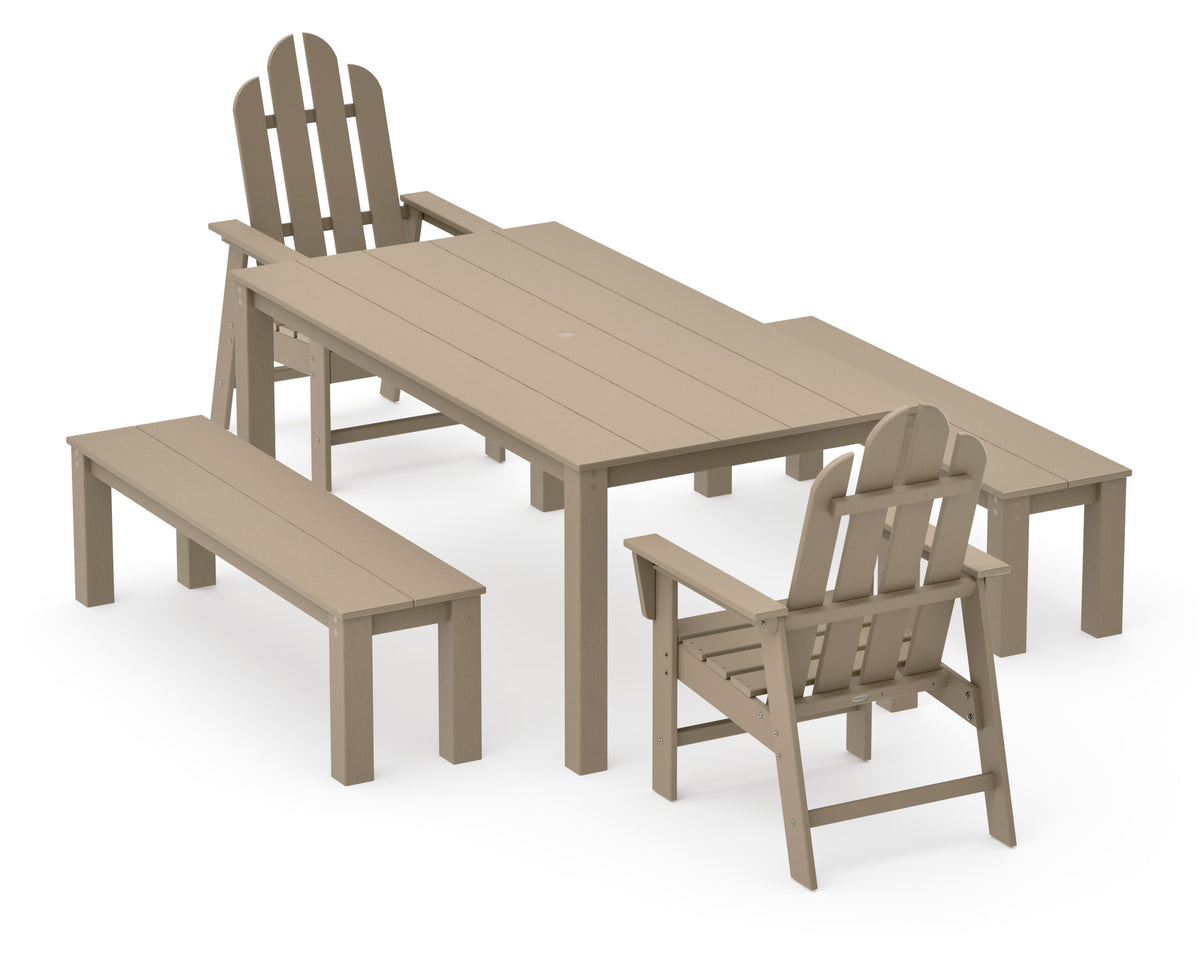 POLYWOOD Long Island 5-Piece Parsons Dining Set with Benches in Vintage Sahara