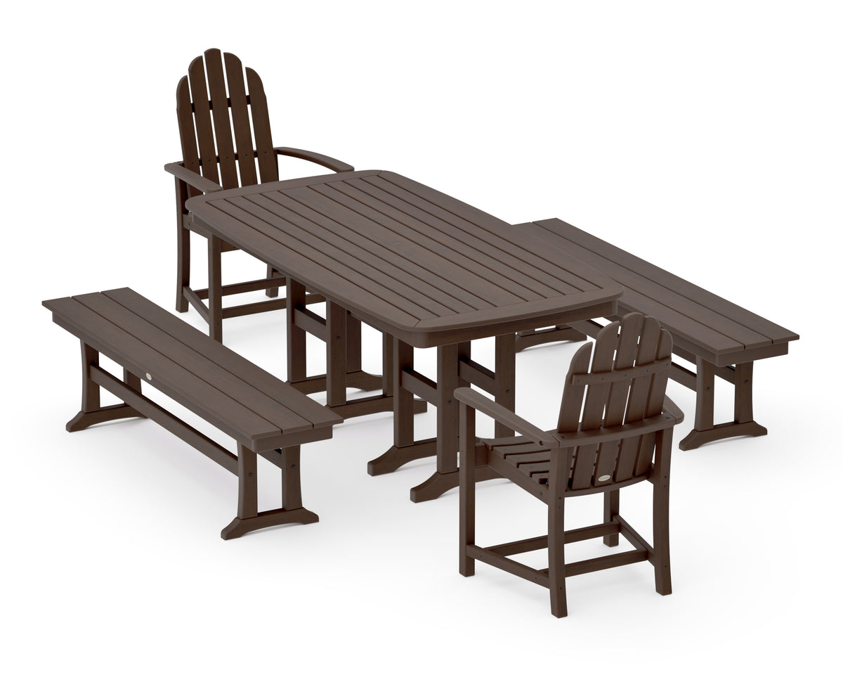 POLYWOOD Classic Adirondack 5-Piece Dining Set with Benches - 37" x 72" Table in Kona
