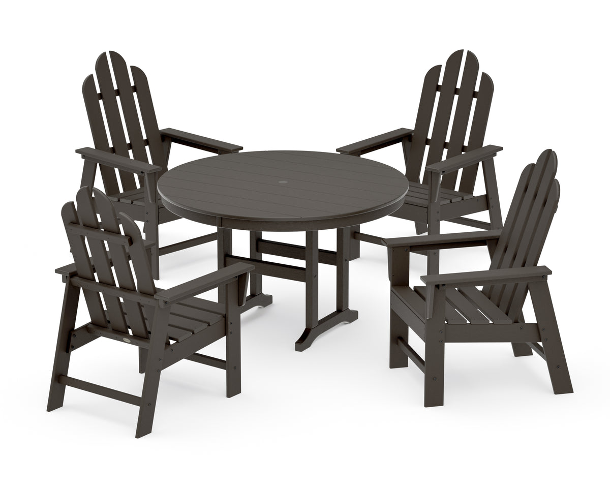 POLYWOOD Long Island 5-Piece Round Farmhouse Dining Set in Vintage Coffee