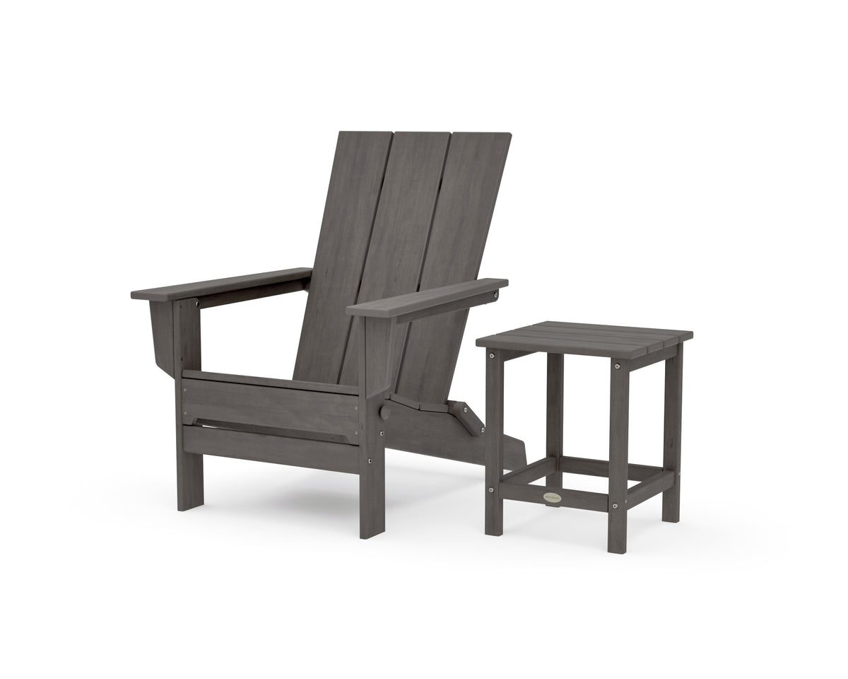 POLYWOOD Modern Studio Folding Adirondack Chair with Side Table in Driftwood