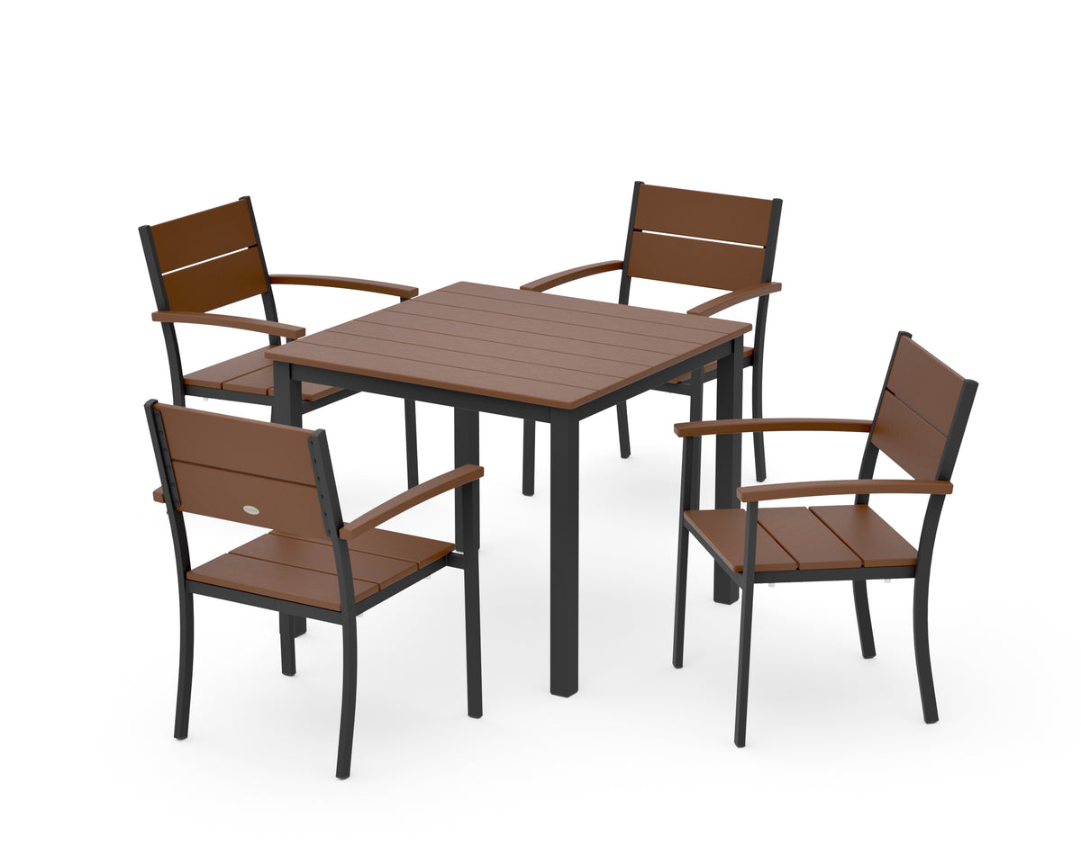 POLYWOOD Main Street 5-Piece Dining Set with Main Street 36" x 36" Dining Table in Black / Teak