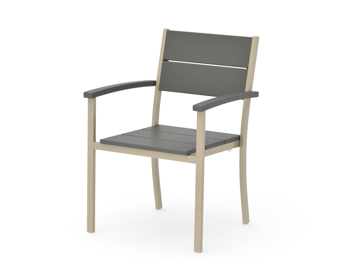 POLYWOOD Main Street Stacking Dining Arm Chair in Sand / Slate Grey