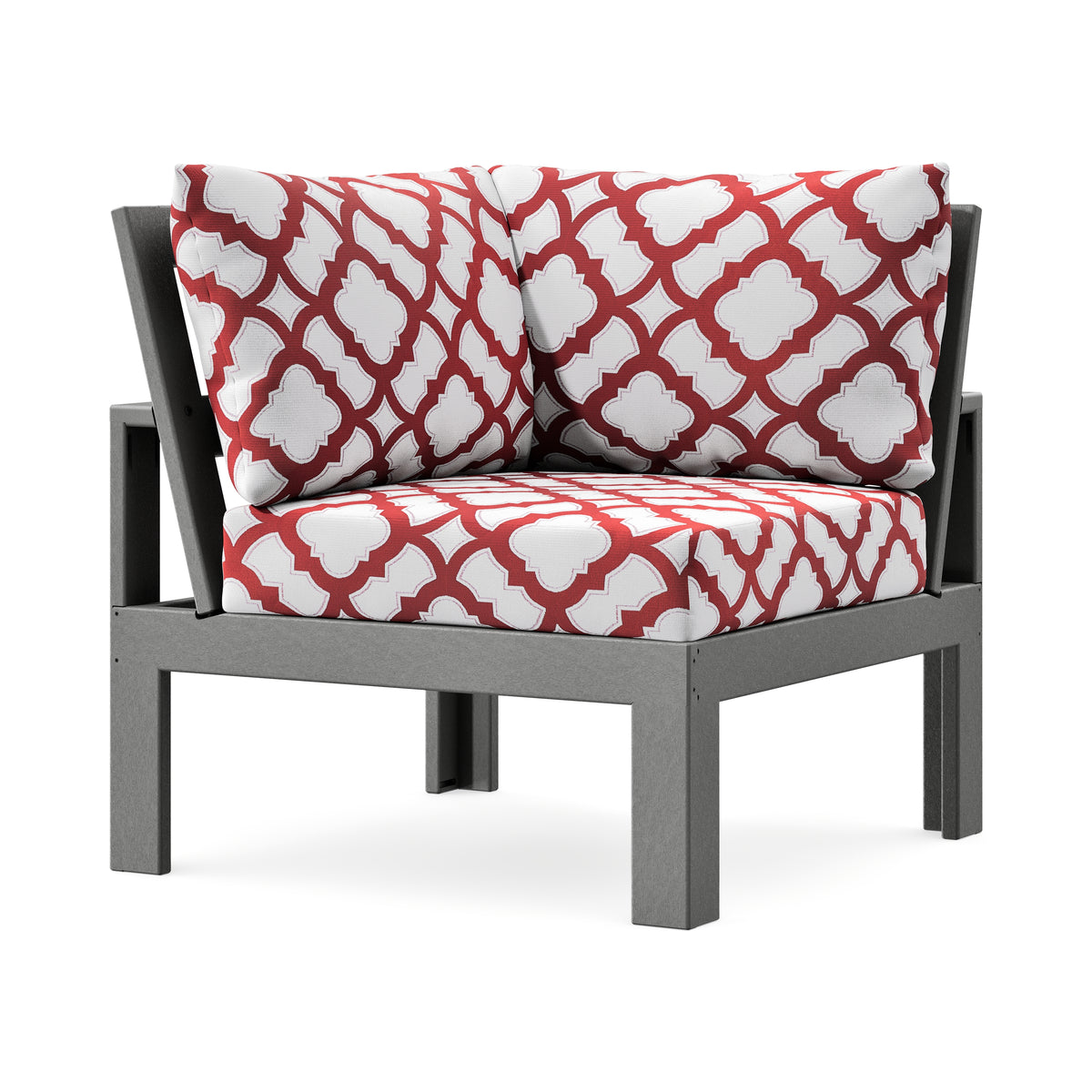 POLYWOOD Modular Corner Chair in Slate Grey / Trellis Crimson