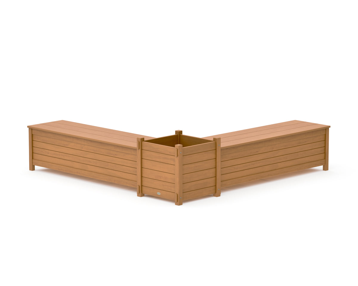 POLYWOOD 60" Nautical L-Shaped Planter Storage Bench Set - Large in Natural