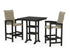 POLYWOOD Coastal Woven High-Back 3-Piece Farmhouse Bar Set with Trestle Legs in Black / Dune Grass