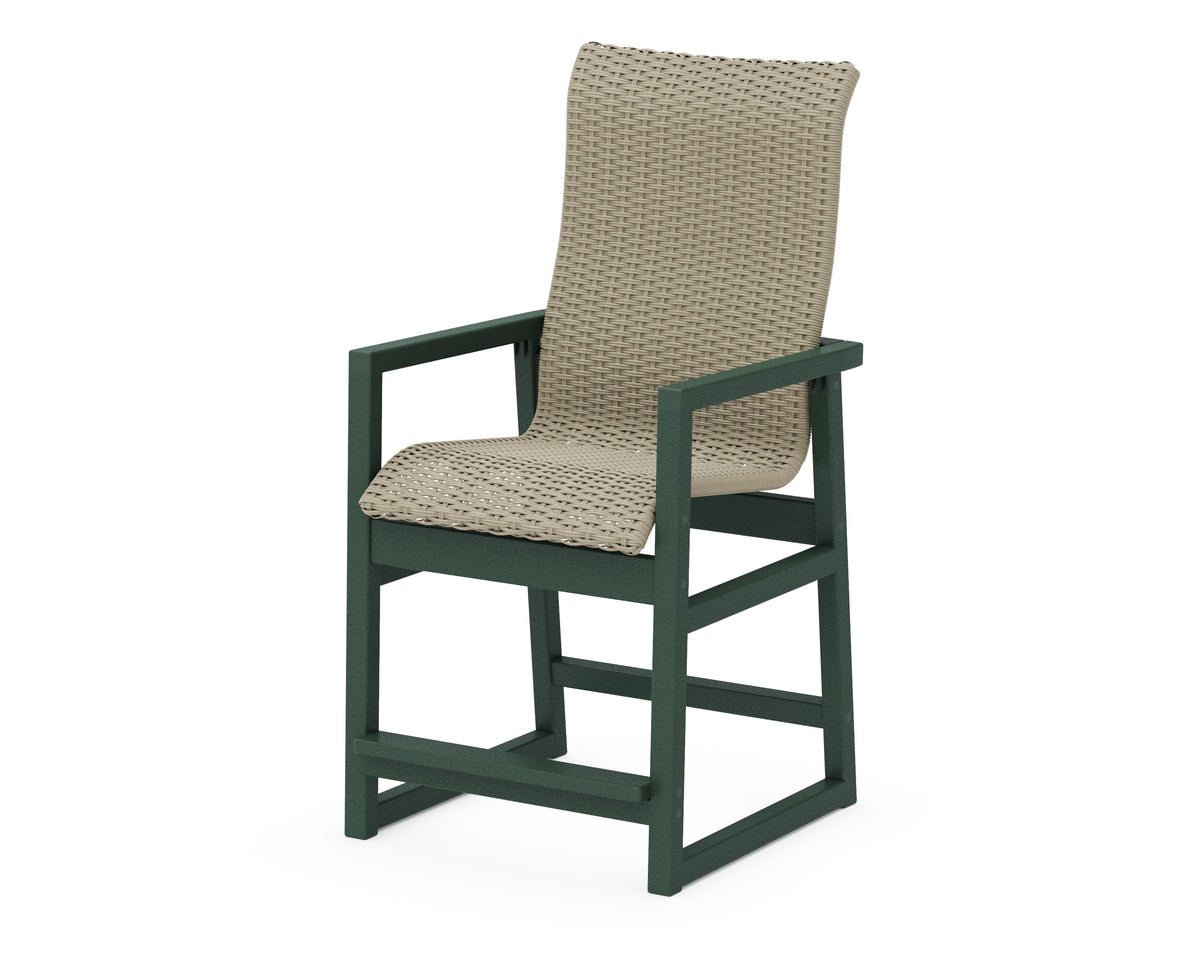 POLYWOOD EDGE Woven High-Back Counter Arm Chair in Green / Dune Grass