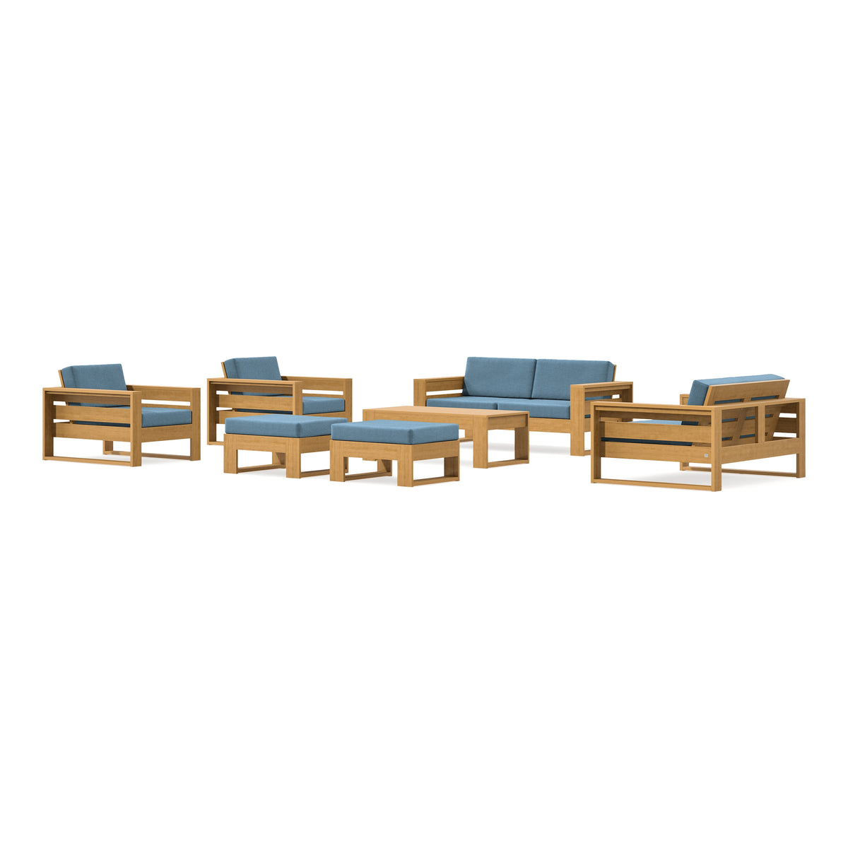 POLYWOOD PW Designer Series Latitude 7-Piece Lounge Loveseat Set in Natural / Sky Blue