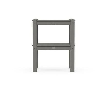 Angled view of the POLYWOOD Two Shelf Side Table in Slate Grey