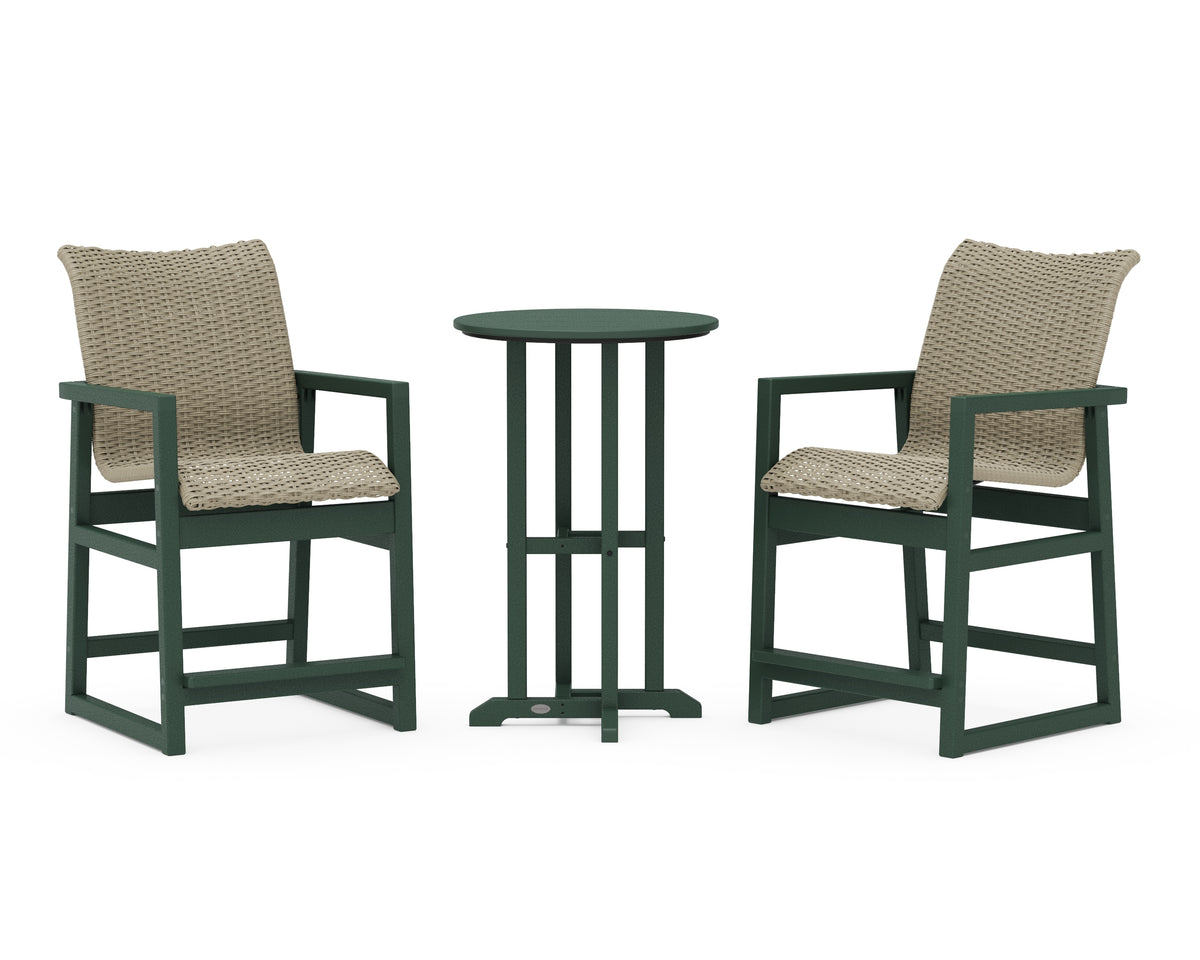 POLYWOOD EDGE Woven 3-Piece Farmhouse Counter Set in Green / Dune Grass