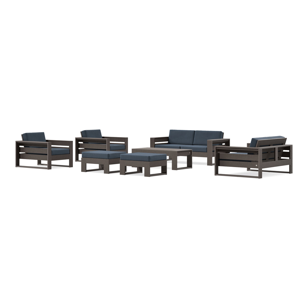 POLYWOOD PW Designer Series Latitude 7-Piece Lounge Loveseat Set in Vintage Coffee / Marine Indigo