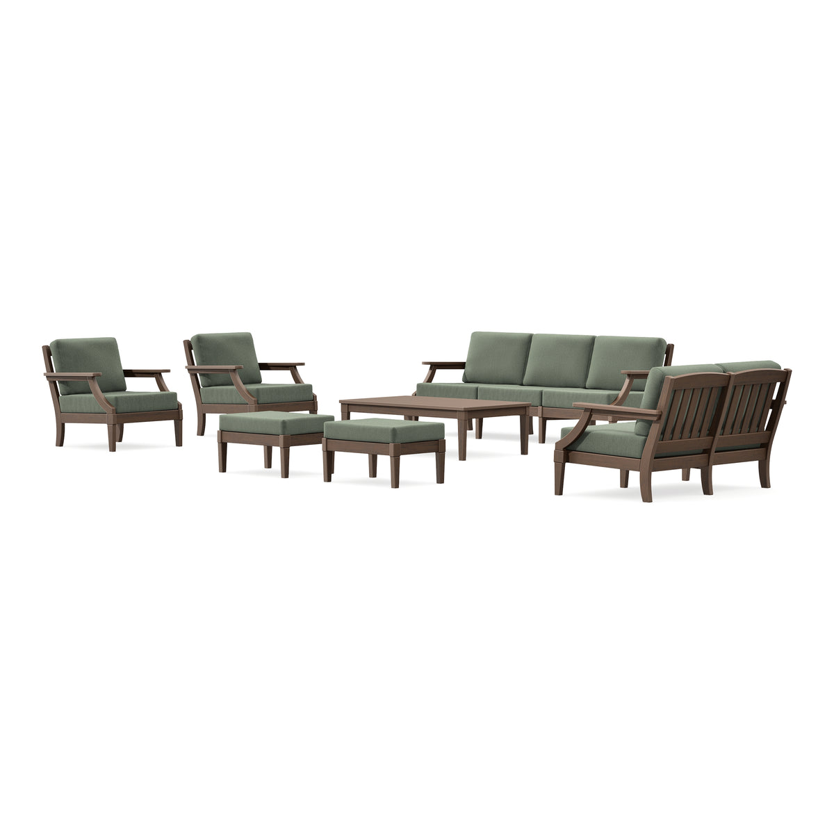 POLYWOOD PW Designer Series Estate 7-Piece Lounge Sofa Set in Kona / Cast Sage