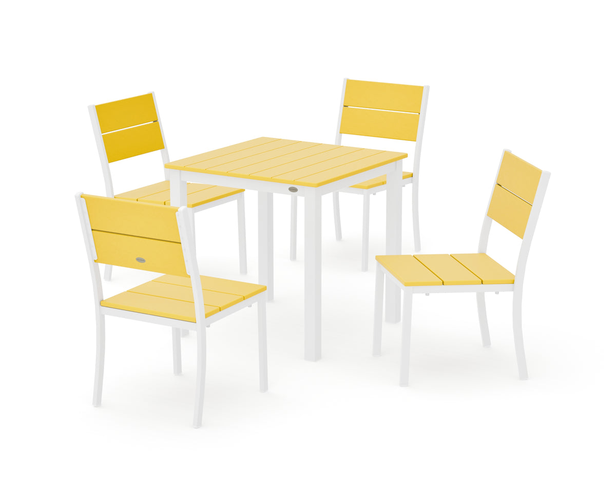 POLYWOOD Main Street 5-Piece Square Dining Set- Small in White / Lemon