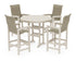 POLYWOOD Coastal Woven High-Back 5-Piece Round Bar Set in Sand / Dune Grass