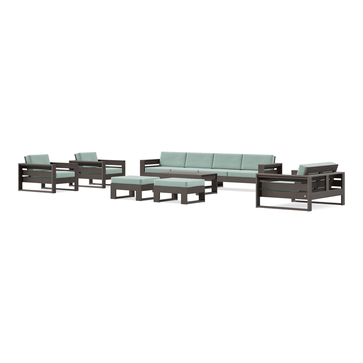 POLYWOOD PW Designer Series Latitude 8-Piece Lounge Sofa Set in Vintage Coffee / Spa