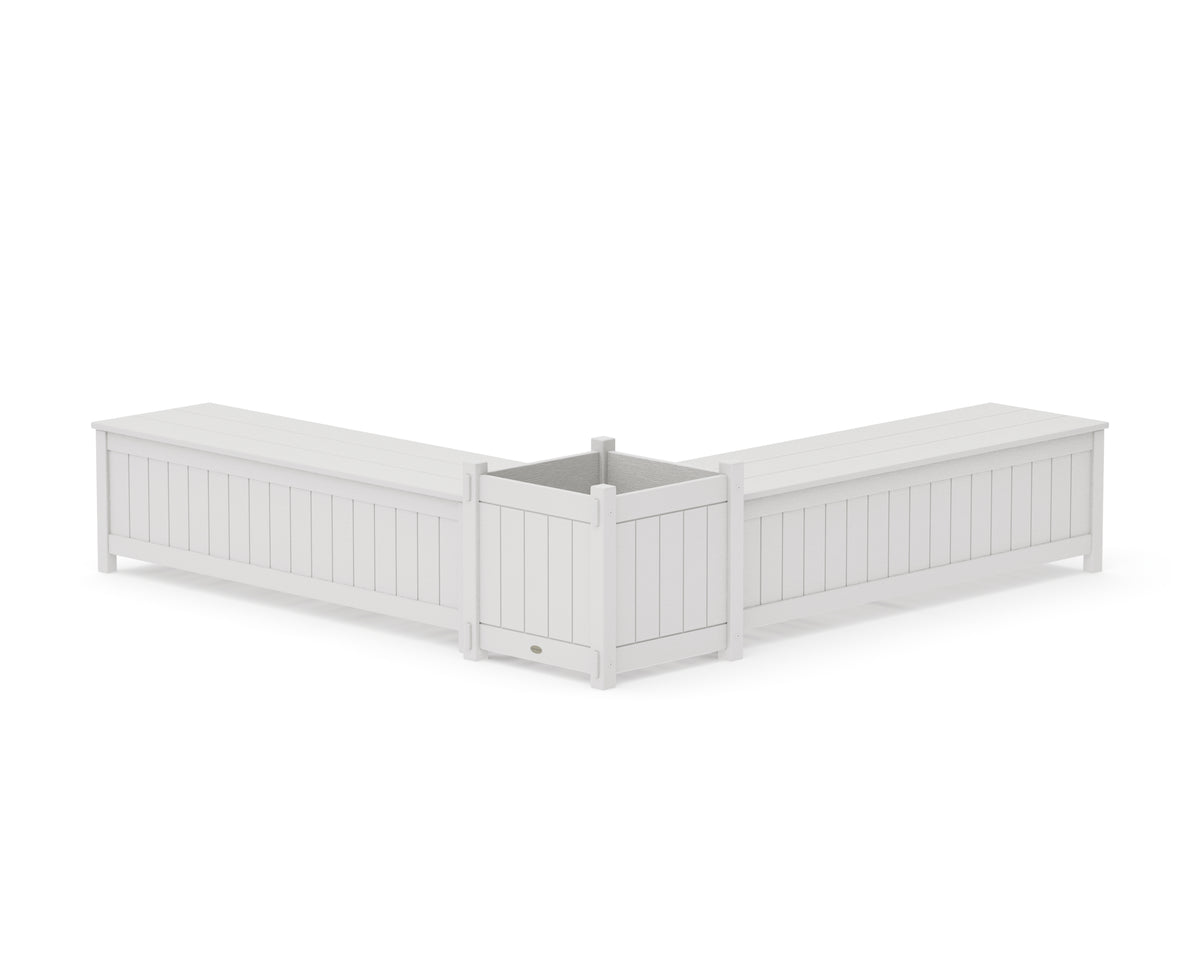 POLYWOOD 60" Vineyard L-Shaped Planter Storage Bench Set - Large in Vintage White