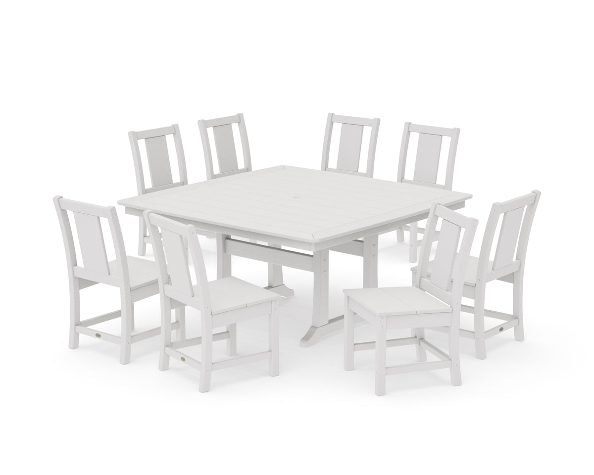 POLYWOOD Prairie Side Chair 9-Piece Square Dining Set with Trestle Legs in Vintage White