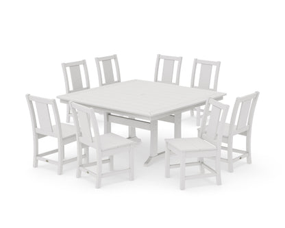 POLYWOOD Prairie Side Chair 9-Piece Square Dining Set with Trestle Legs in Vintage White