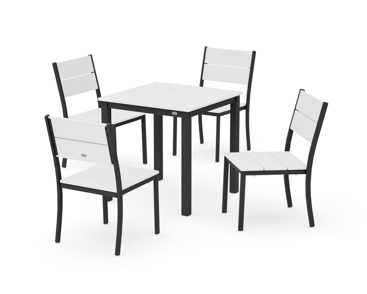 POLYWOOD Main Street 5-Piece Square Dining Set- Small in Black / White