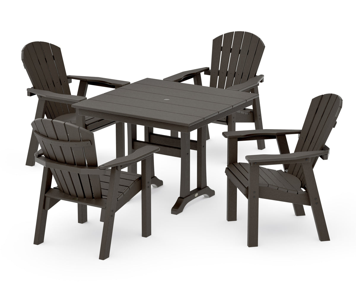 POLYWOOD Seashell 5-Piece Farmhouse Dining Set with Trestle Legs - 37" Table in Vintage Coffee