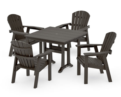 POLYWOOD Seashell 5-Piece Farmhouse Dining Set with Trestle Legs - 37" Table in Vintage Coffee