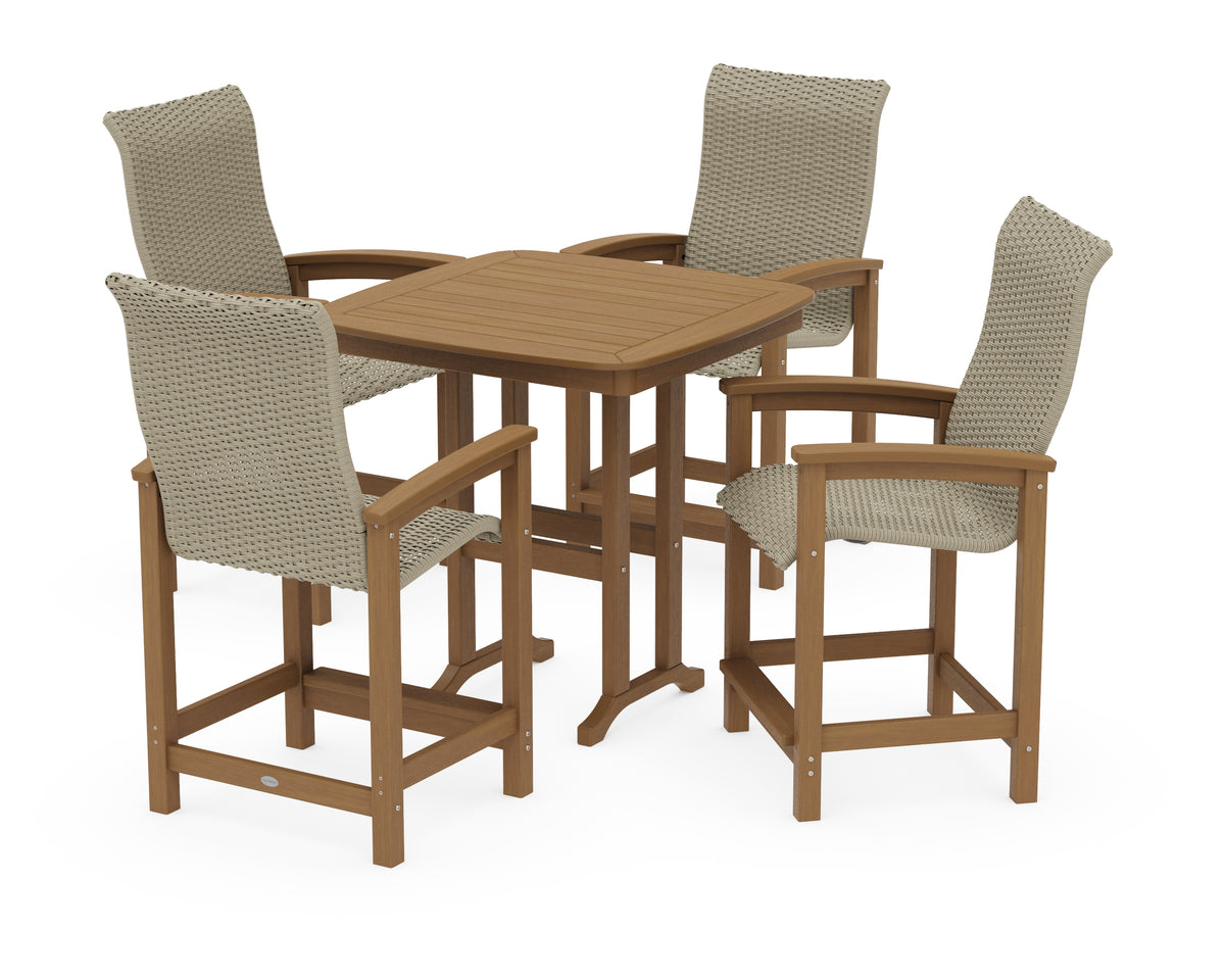 POLYWOOD Coastal Woven High-Back 5-Piece Counter Set in Natural / Dune Grass