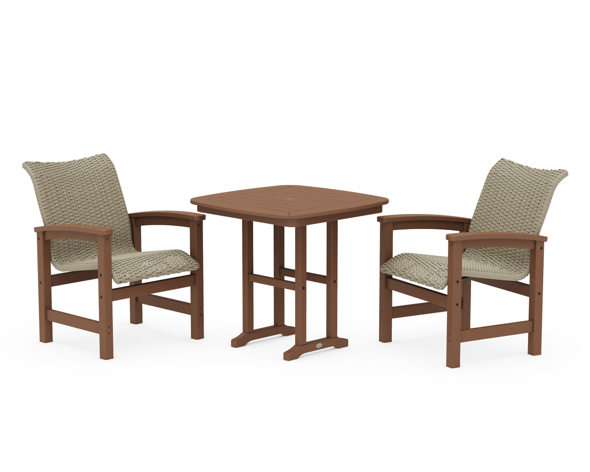 POLYWOOD Coastal Woven 3-Piece Dining Set in Teak / Dune Grass