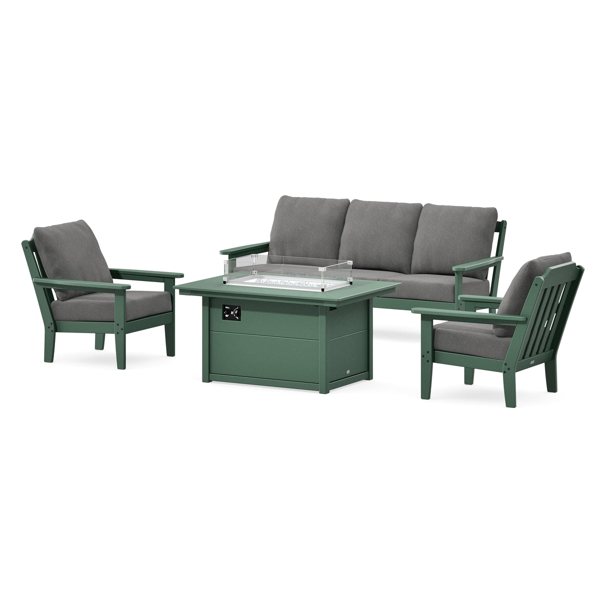 POLYWOOD Country Living Cottage Deep Seating Fire Pit Table Set in Green