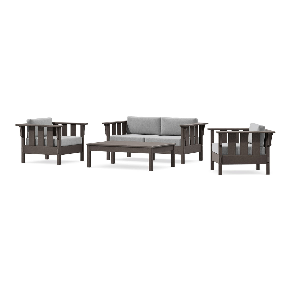POLYWOOD Acadia 4-Piece Deep Seating Set with Loveseat in Vintage Coffee / Grey Mist