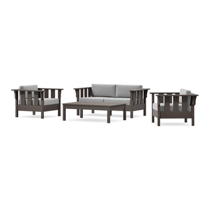 POLYWOOD Acadia 4-Piece Deep Seating Set with Loveseat in Vintage Coffee / Grey Mist