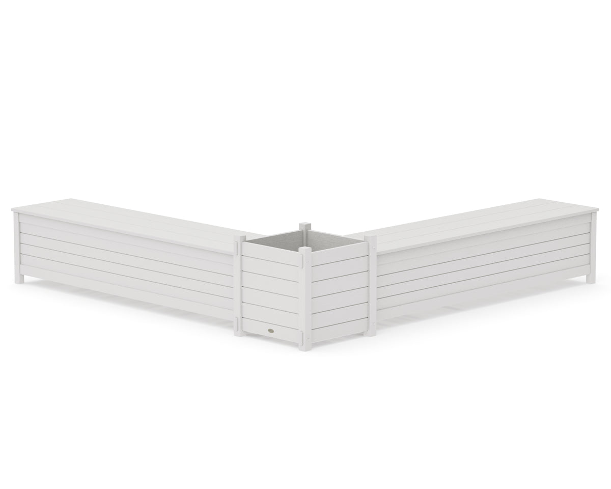 POLYWOOD 72" Nautical L-Shaped Planter Storage Bench Set - Large in Vintage White