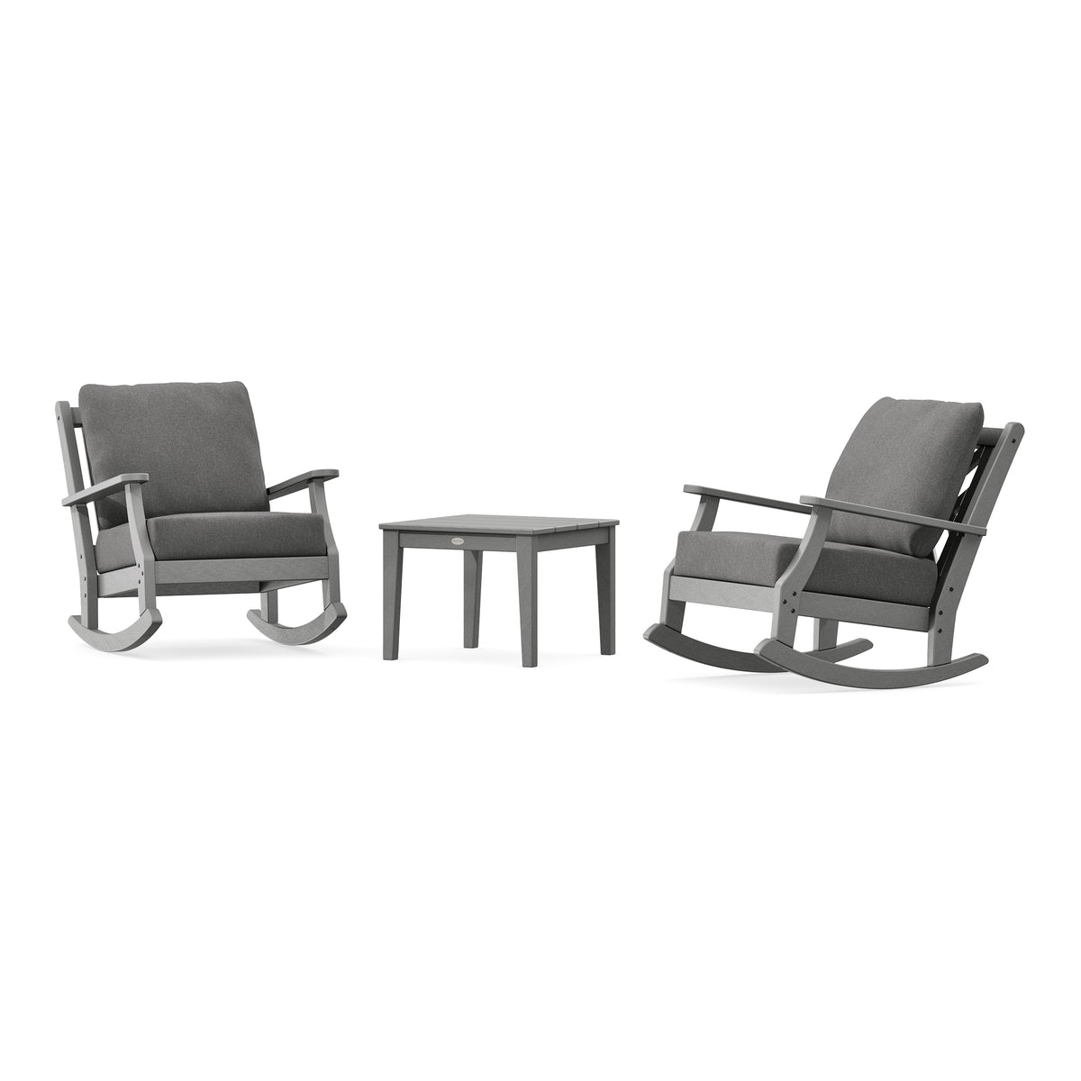 POLYWOOD Country Living Wovendale 3-Piece Deep Seating Rocker Set in Slate Grey