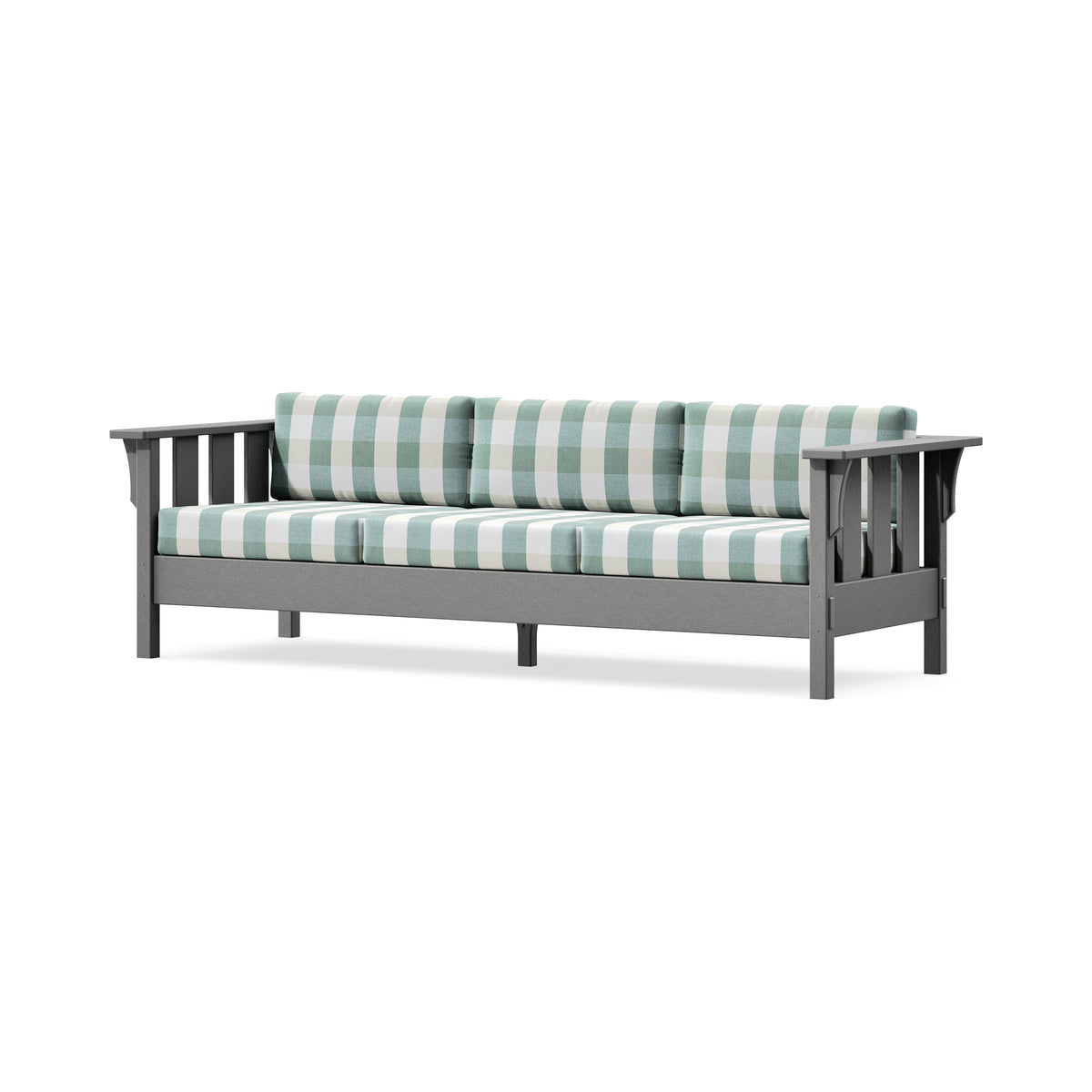 POLYWOOD Acadia Deep Seating Sofa in Slate Grey / Buffalo Plaid Glacier Spa