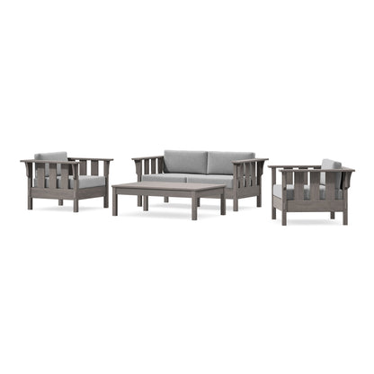POLYWOOD Acadia 4-Piece Deep Seating Set with Loveseat in Driftwood / Grey Mist