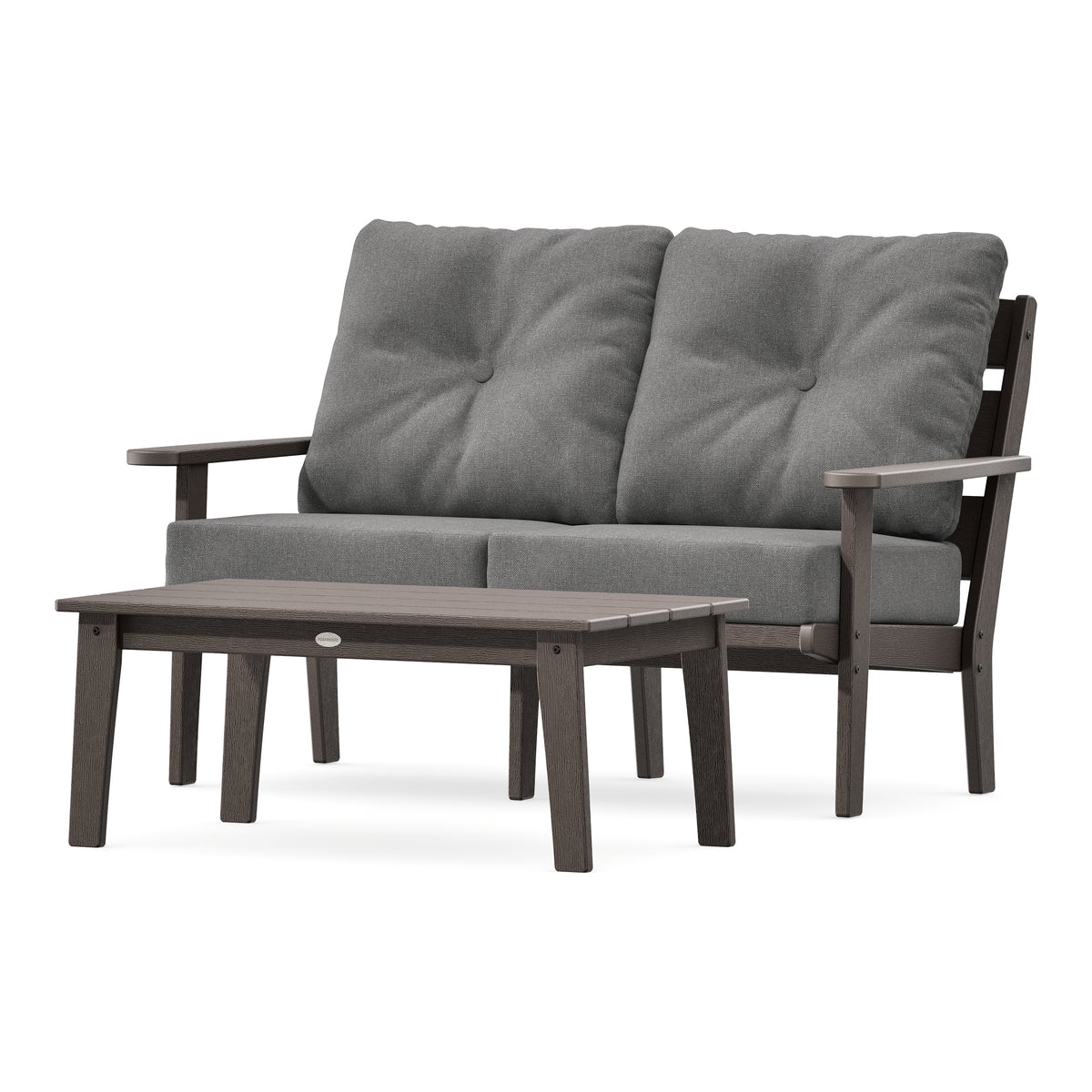 POLYWOOD Lakeside 2-Piece Lounge Loveseat Set in Vintage Coffee