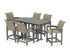 POLYWOOD Coastal Woven Arm Chair 7-Piece Counter Set in Slate Grey / Dune Grass