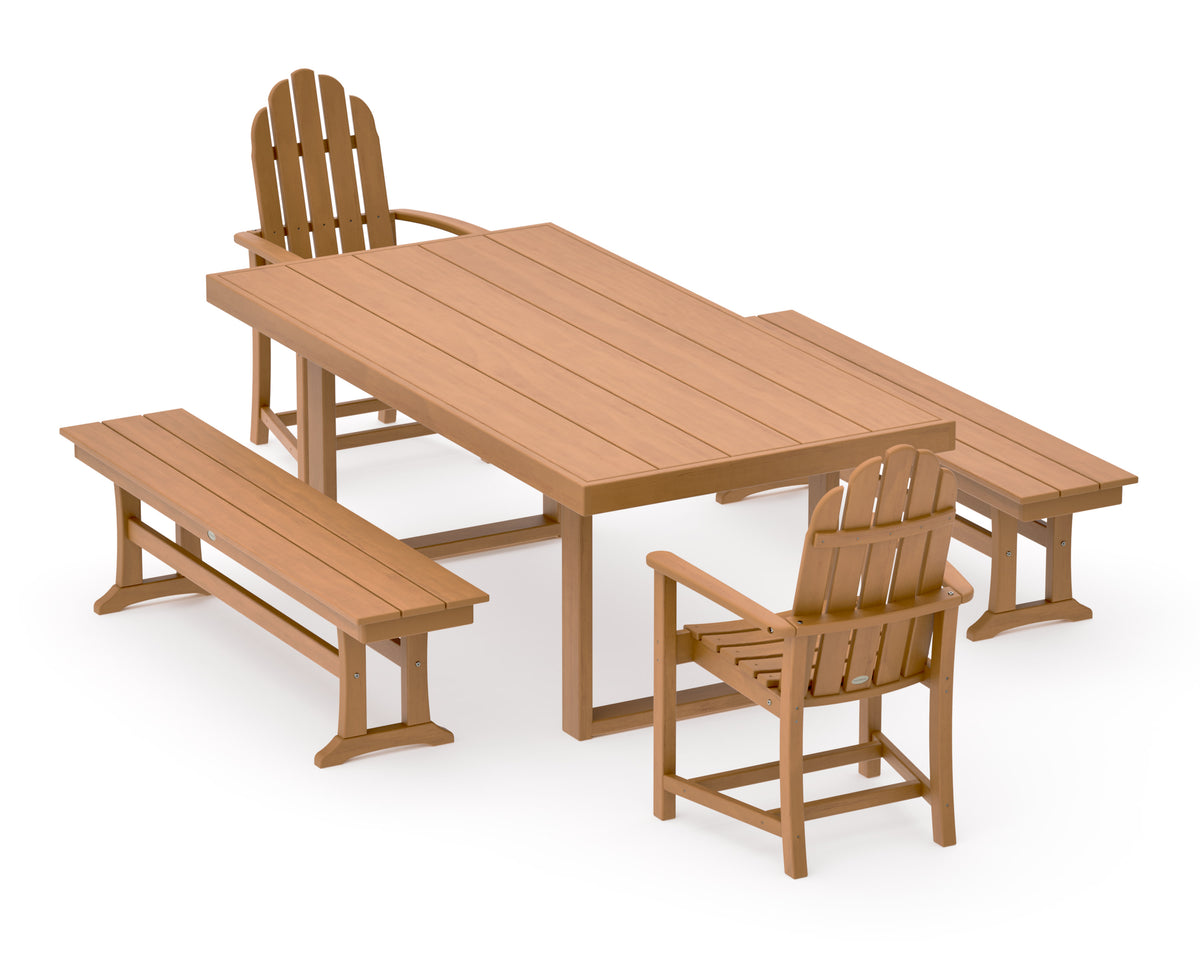 POLYWOOD Classic Adirondack 5-Piece Dining Set with Benches - 39" x 78" Table in Natural